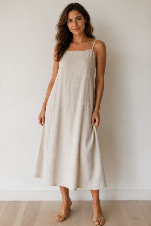 Japna Dresses & Skirts - Japna Beige Lightweight Spaghetti Strap Maxi Dress XS